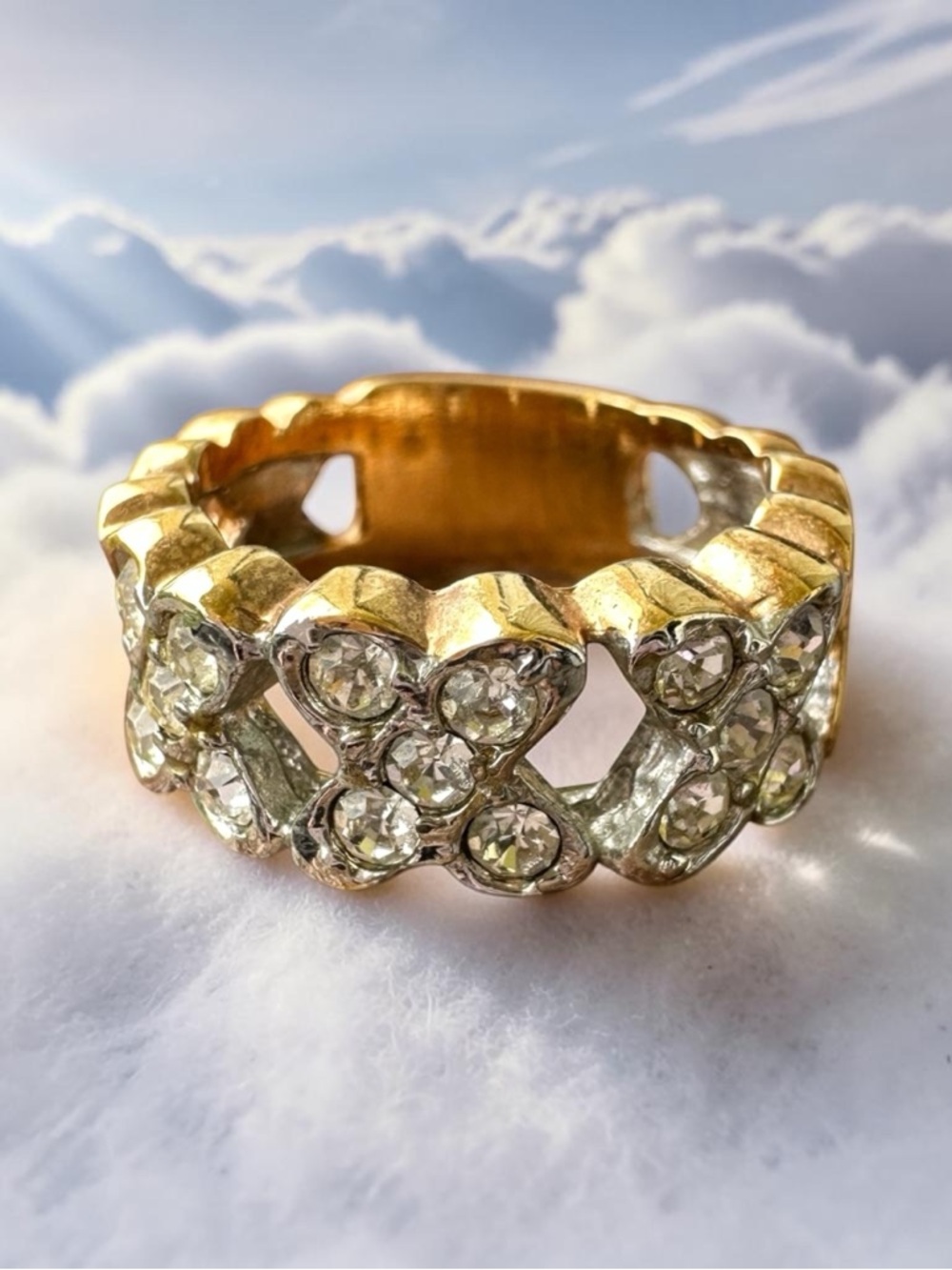 18k Gold Plated "X" Motif Pavé CZ Statement Ring